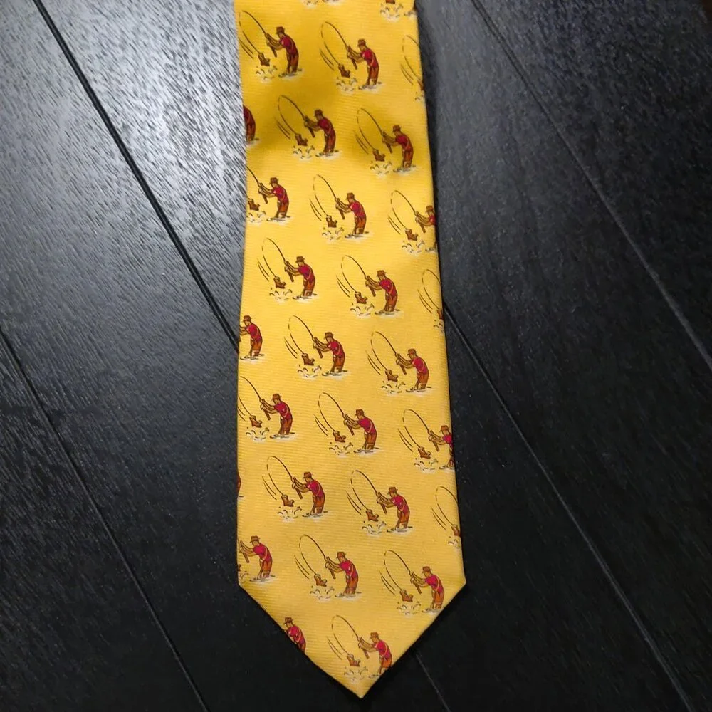 Lauren Ralph Lauren 100% Silk Fisherman Tie Yellow